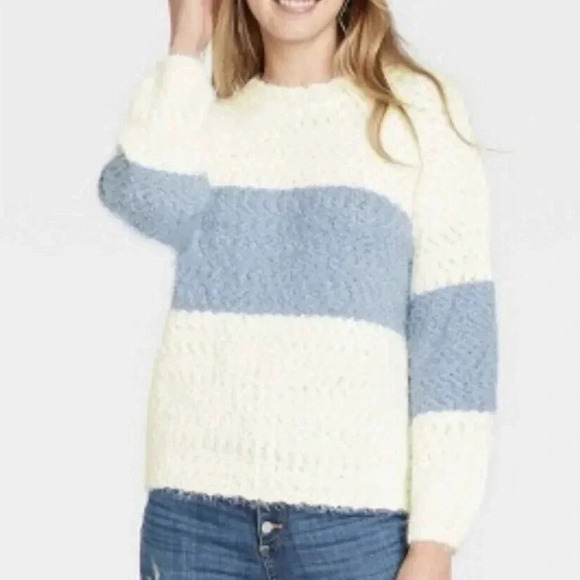 Knox Rose Colorblock Sweater Blue/White NWT - Picture 1 of 6